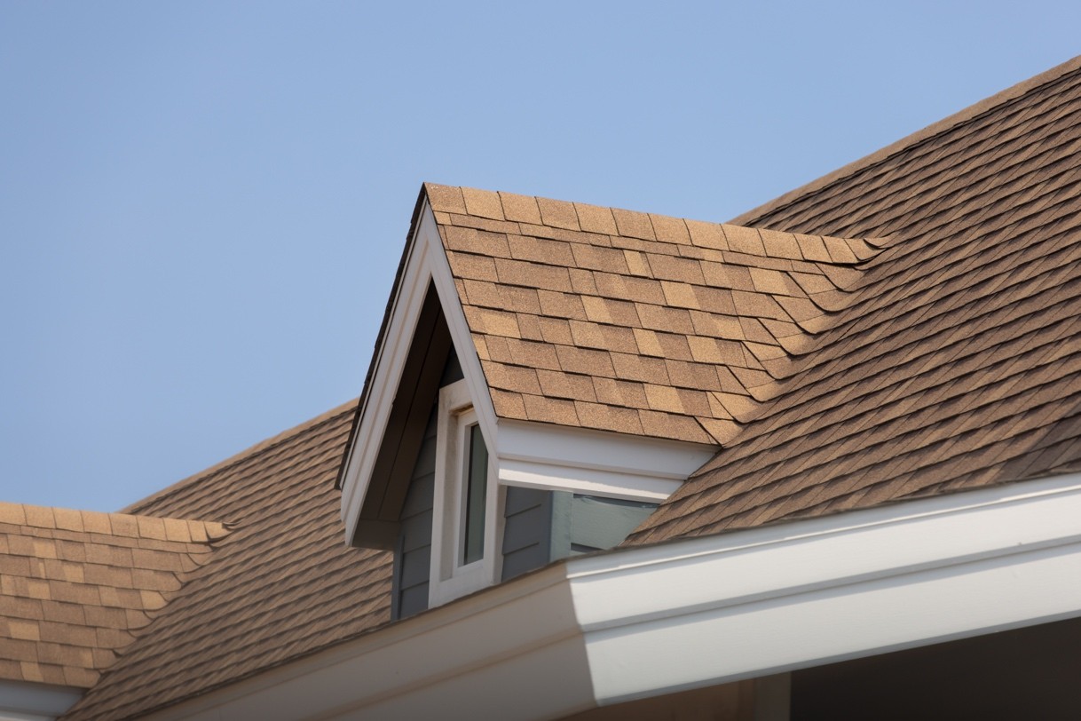 Brown roof shingles on a home